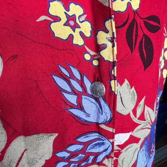 Vintage Horse Dress 100% Rayon Red Equestrian Mini Western Tropical Print Size L - Picture 6 of 10